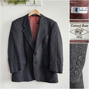 Ron Chereskin Camel Hair Blend Blazer Men’s Size 40 Charcoal Gray Luxury Vintage